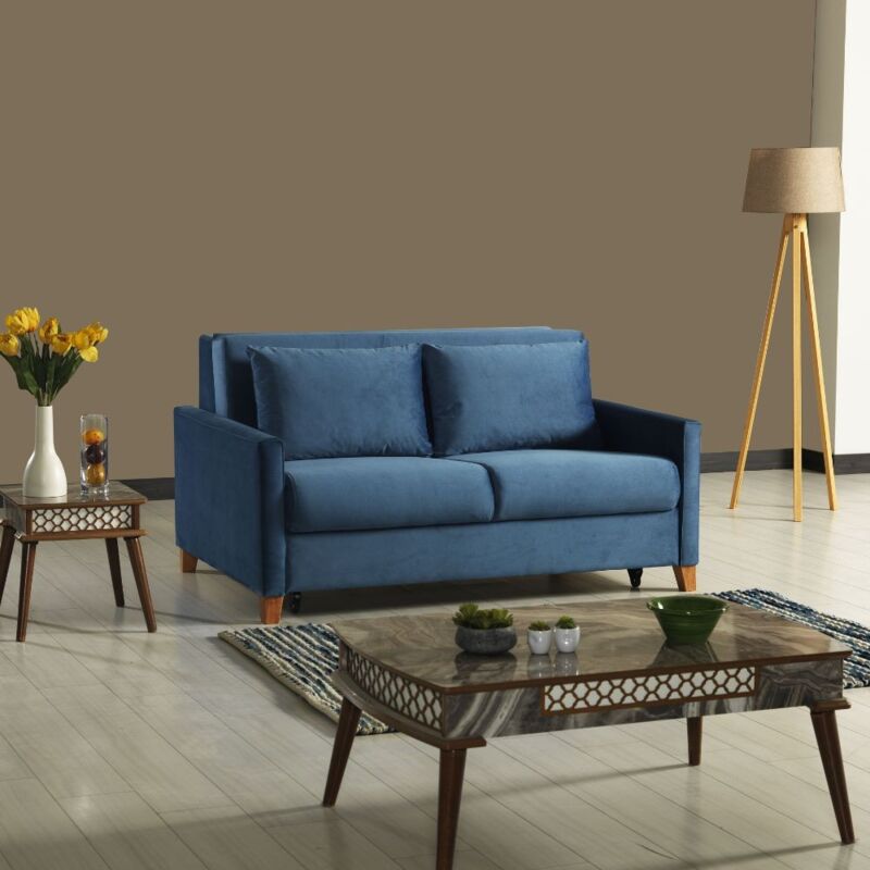 foto del prodotto divano 2 posti con letto estraibile e contenitore tessuto colore blu calion 164x111x90h