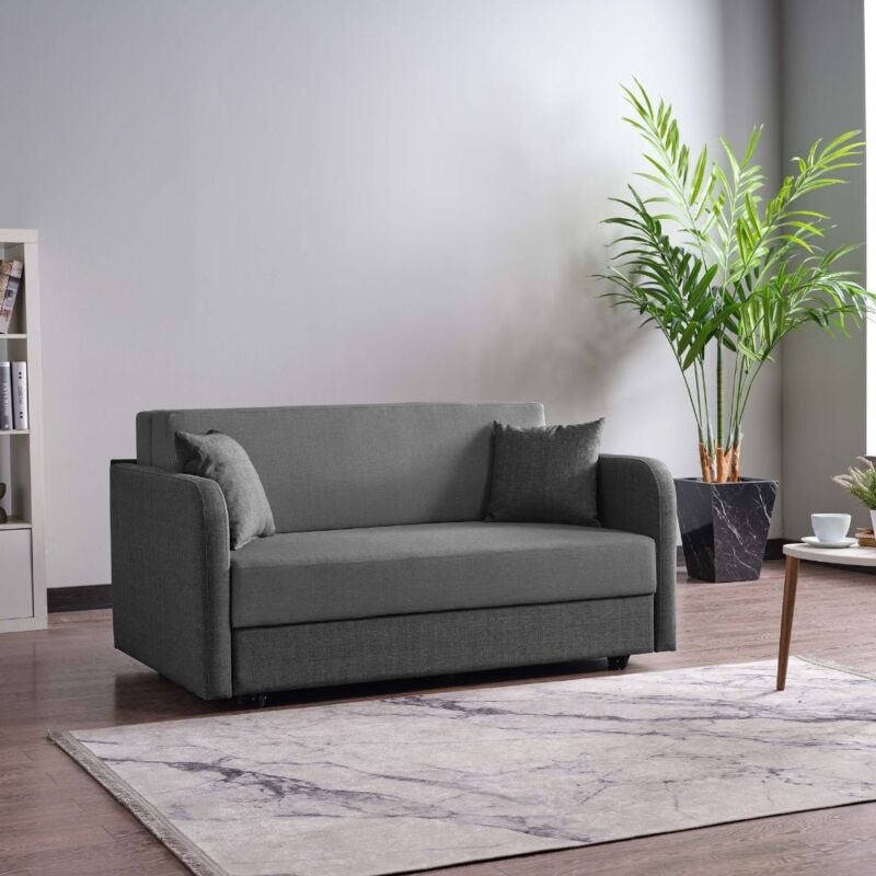foto del prodotto divano 2 posti con letto estraibile in tessuto colore grigio devin