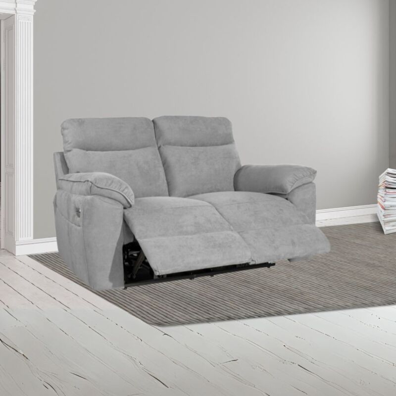 foto del prodotto divano 2 posti con recliner elettrico tessuto grigio boston
