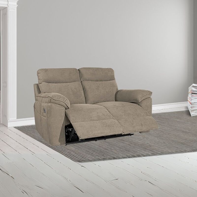 foto del prodotto divano 2 posti con recliner manuale tessuto barrel color tortora boston