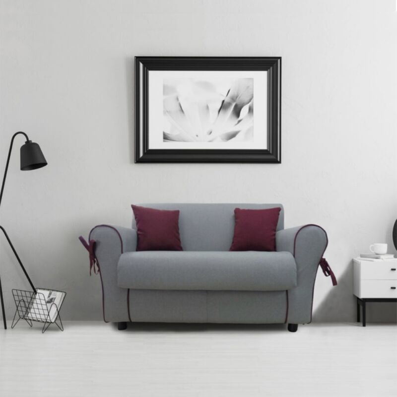 foto del prodotto divano 2 posti grigio bordino bordeaux tessuto sfoderabile 130 cm forli