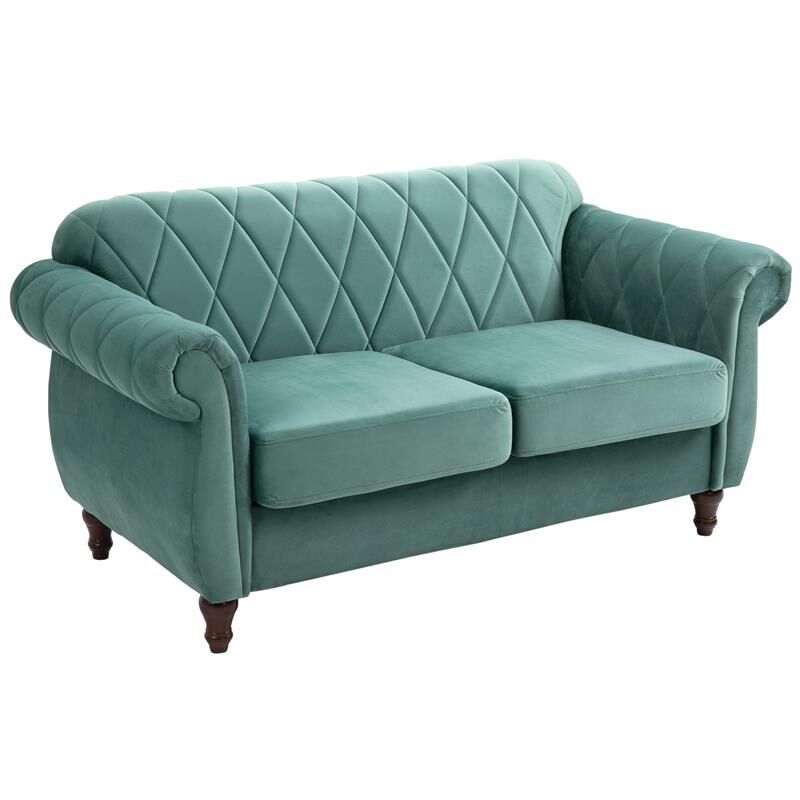 foto del prodotto divano 2 posti in legno e velluto verde design vintage 148 x 72 x 76 cm