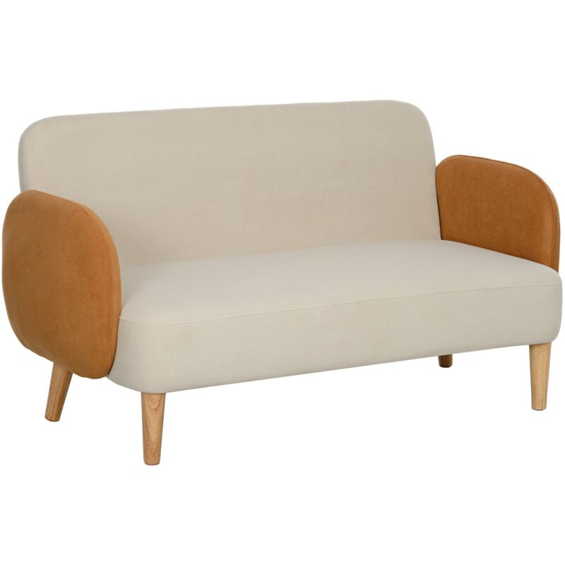 foto del prodotto divano 2 posti stile nordico 138x73x74 cm in tessuto effetto velluto e legno crema e arancione