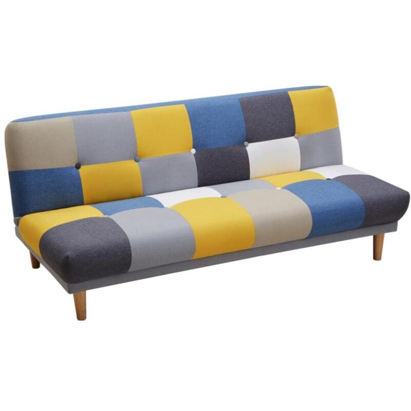 foto del prodotto divano 3 posti clic clac tessuto patchwork grigio, blu, giallo mardag