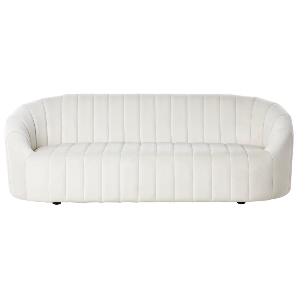 foto del prodotto divano 3 posti in velluto bianco sporco design contemporaneo e retr seduta imbottita e schienale basso