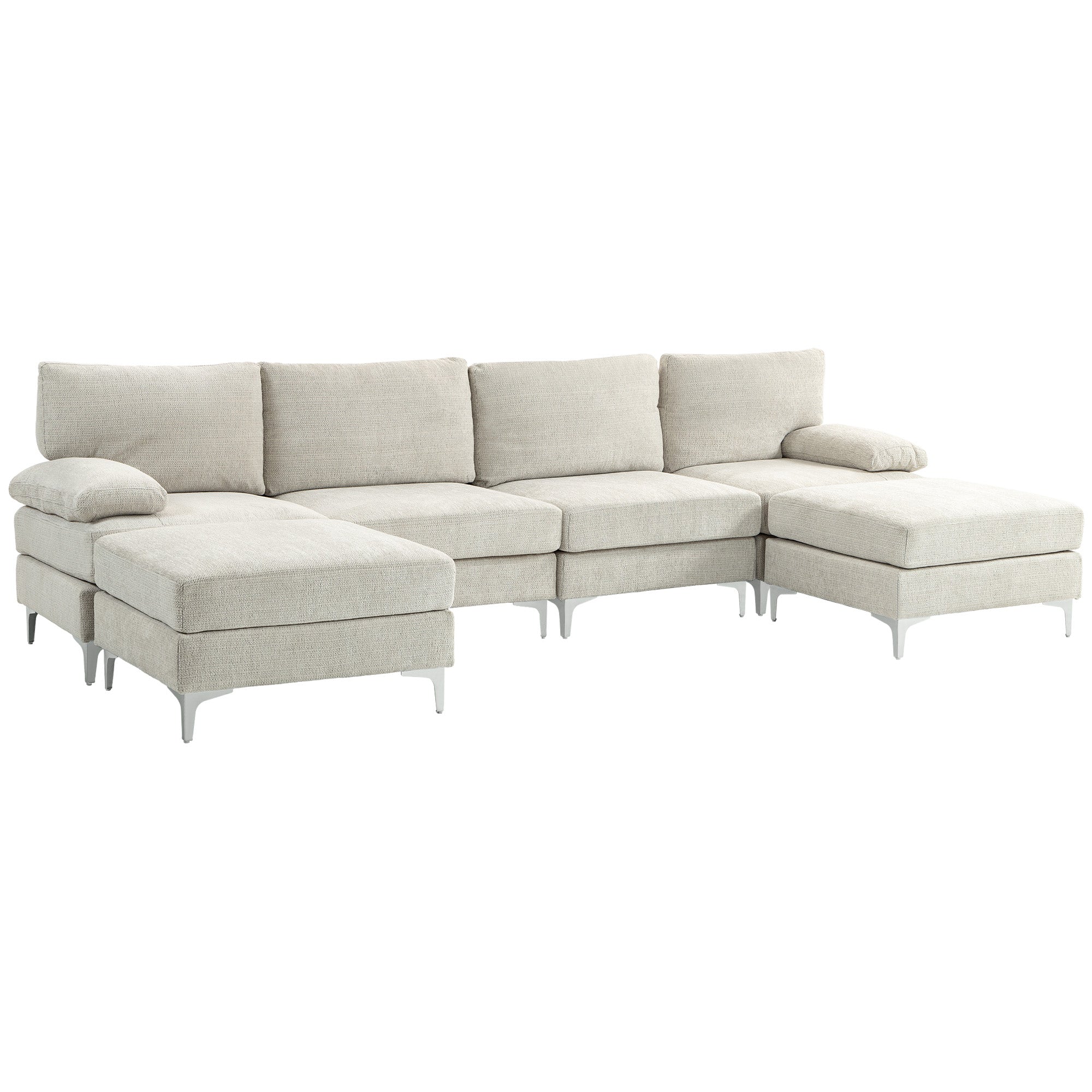 foto del prodotto divano 4 posti componibile modulare 313x149x88 cm in tessuto effetto ciniglia bianco crema