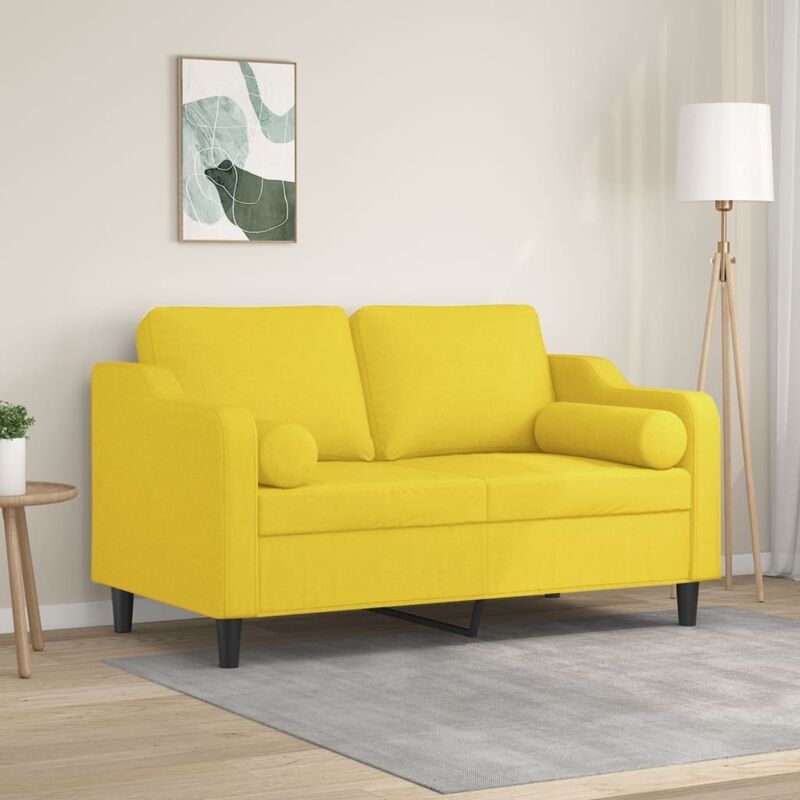 foto del prodotto divano a 2 posti con cuscini giallo chiaro 120 cm in tessuto vidaxl