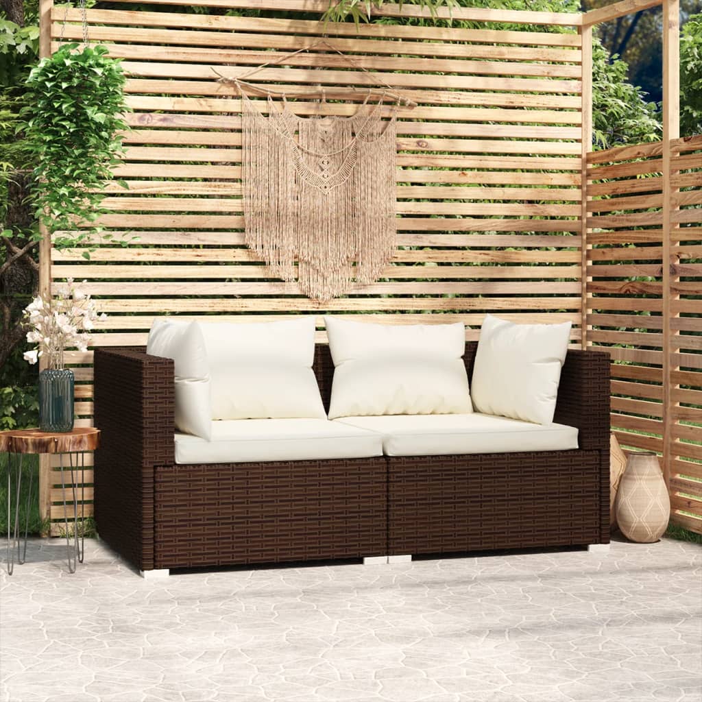 foto del prodotto divano a 2 posti con cuscini in polyrattan marrone cod mxl 42522