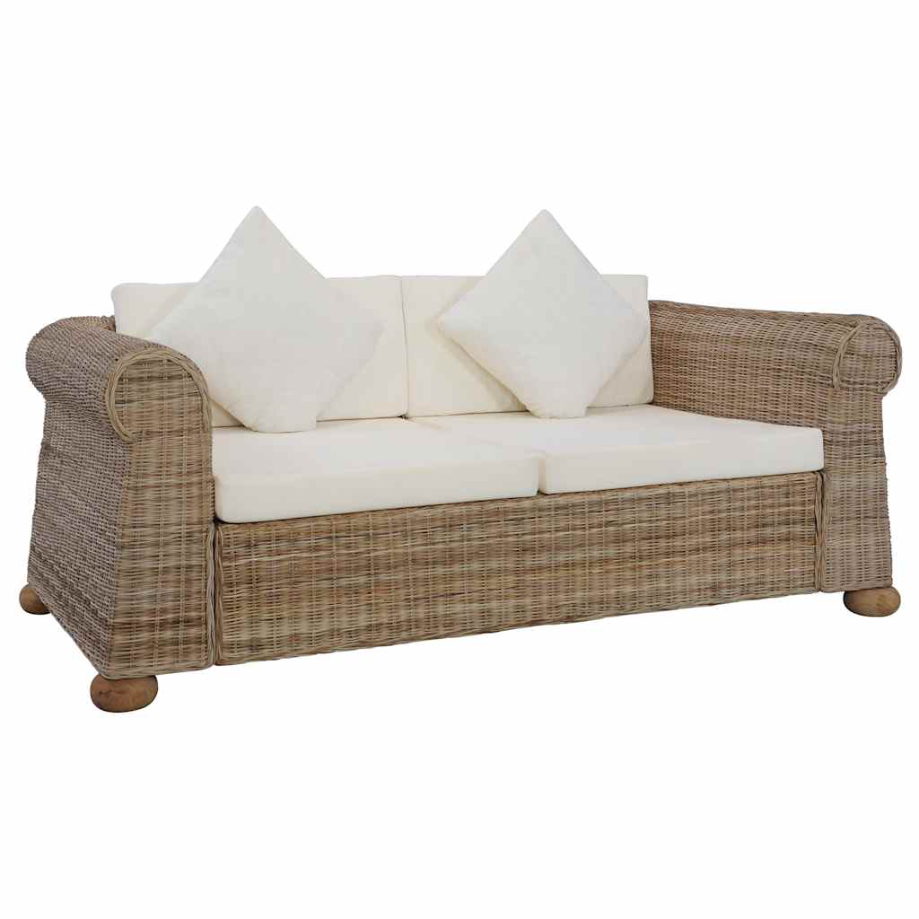 foto del prodotto divano a 2 posti con cuscini in rattan naturale cod mxl 9992