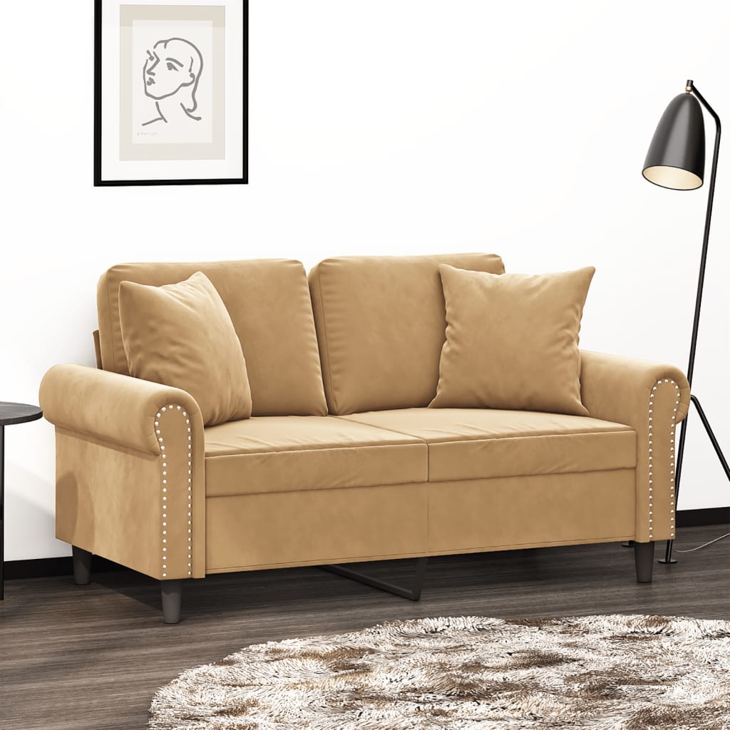 foto del prodotto divano a 2 posti con cuscini marrone 120 cm in vellutocod mxl 75161