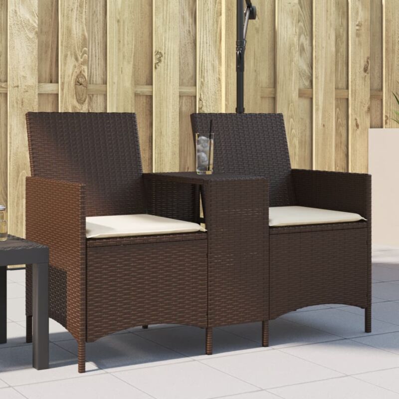 foto del prodotto divano a 2 posti con tavolo e cuscini marrone in polyrattan vidaxl 163701