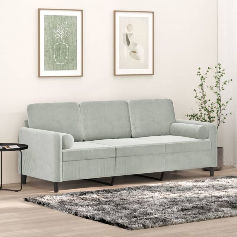 foto del prodotto divano a 3 posti con cuscini grigio chiaro 180 cm in velluto vidaxl