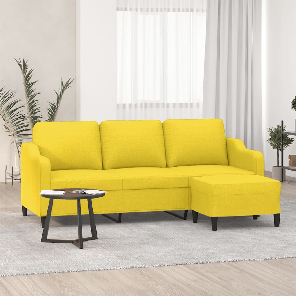 foto del prodotto divano a 3 posti con poggiapiedi giallo chiaro 180cm in tessutocod mxl 120703