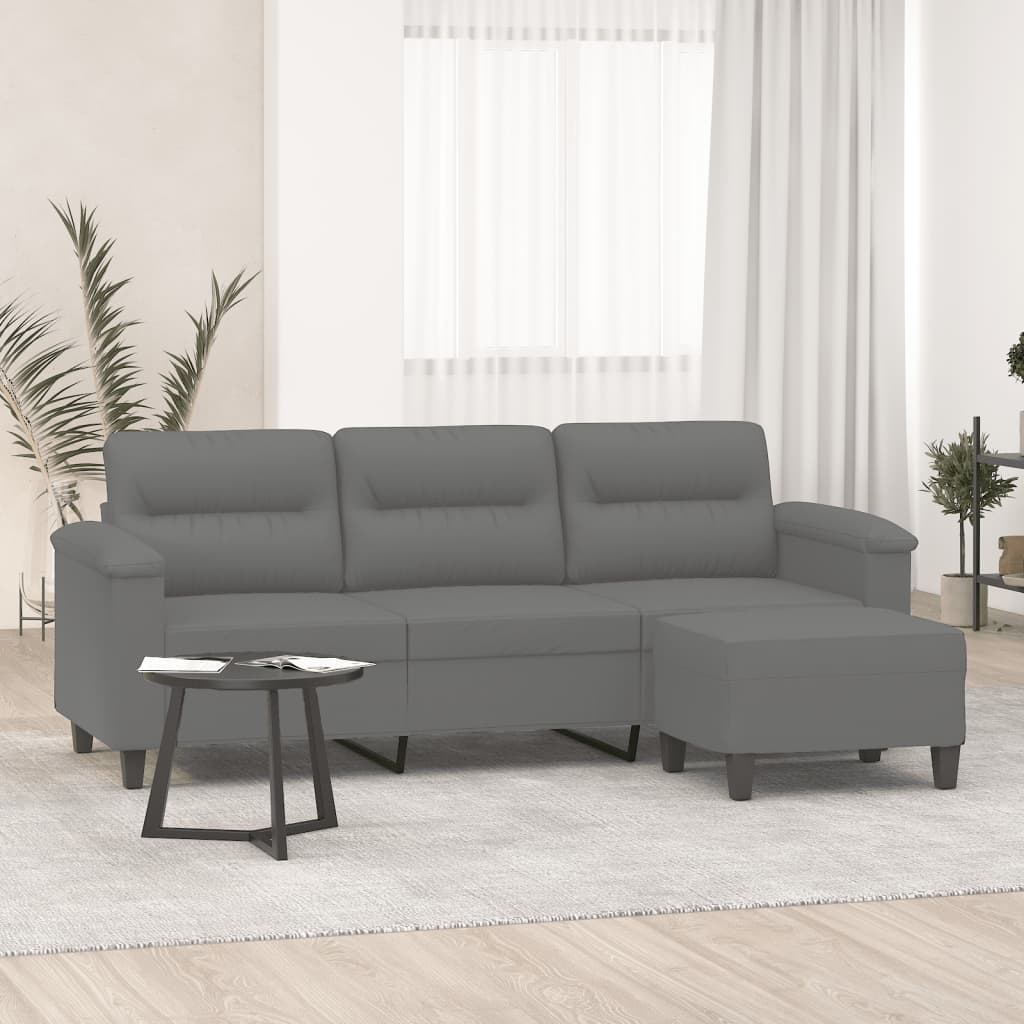 foto del prodotto divano a 3 posti con poggiapiedi grigio scuro 180 cm microfibracod mxl 123164