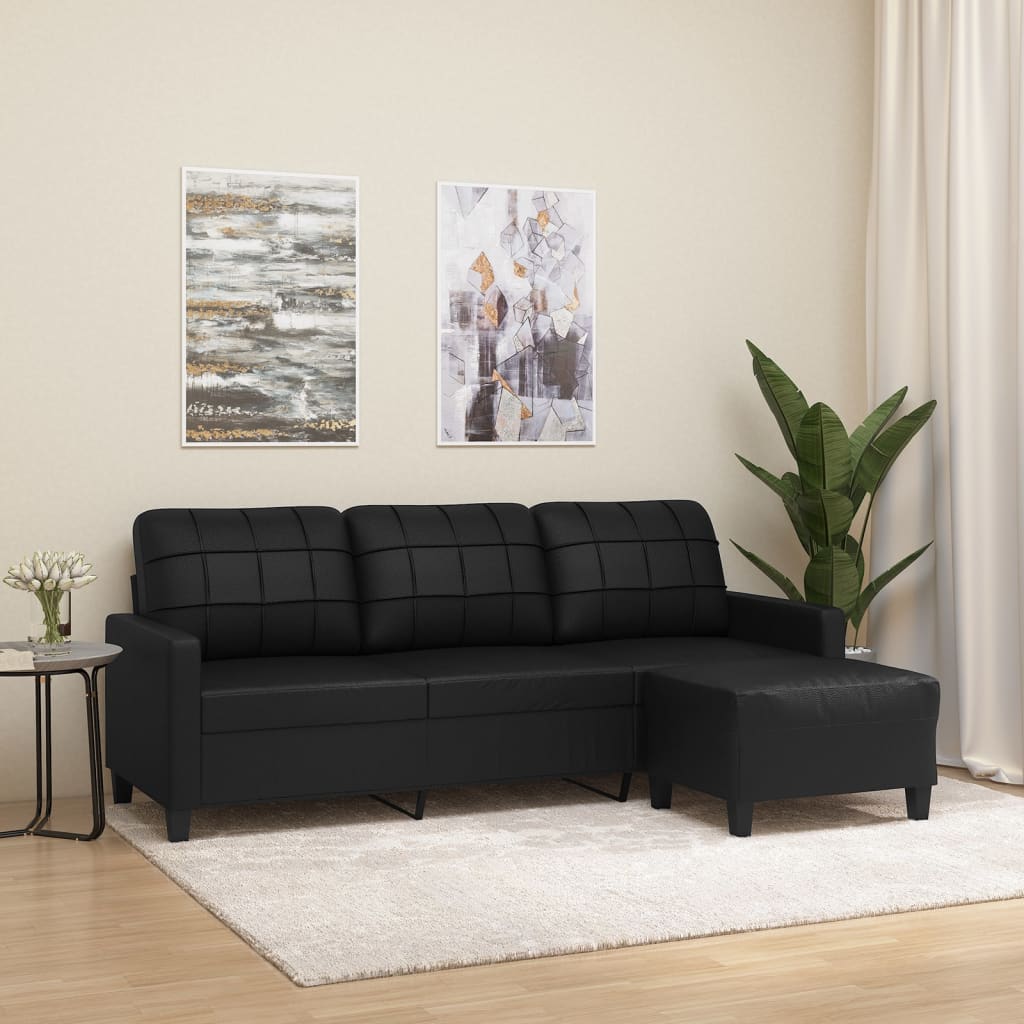 foto del prodotto divano a 3 posti con poggiapiedi nero 180 cm in similpellecod mxl 101327