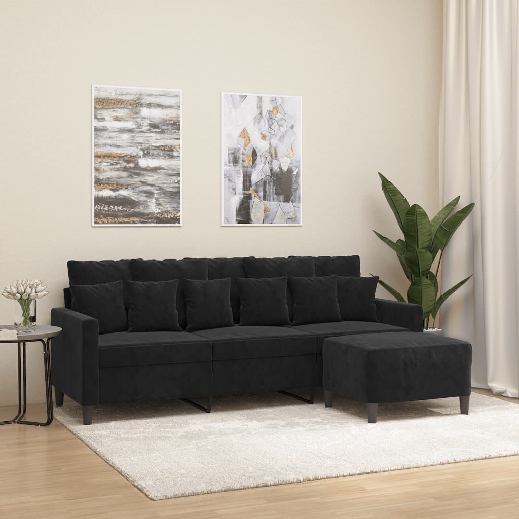 foto del prodotto divano a 3 posti con poggiapiedi nero 180 cm in vellutocod mxl 71001