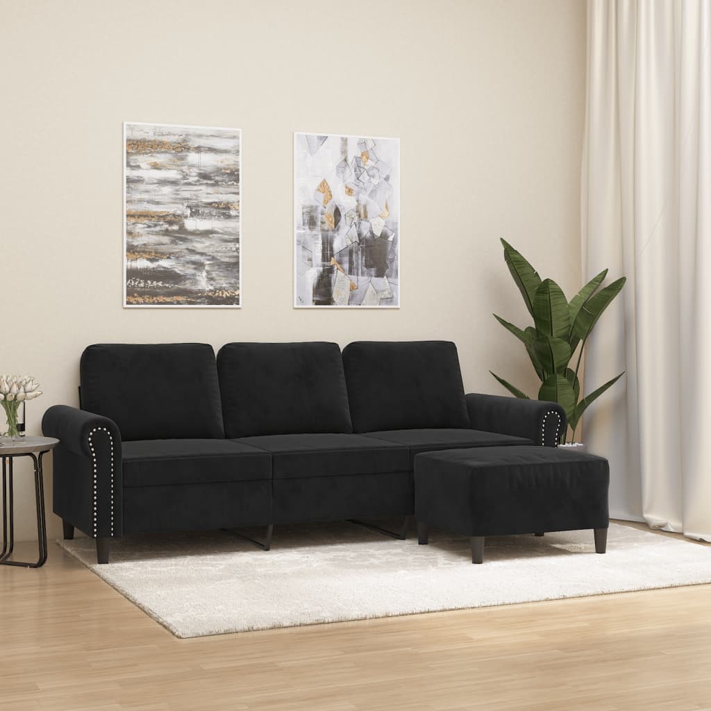 foto del prodotto divano a 3 posti con poggiapiedi nero 180 cm in vellutocod mxl 96794