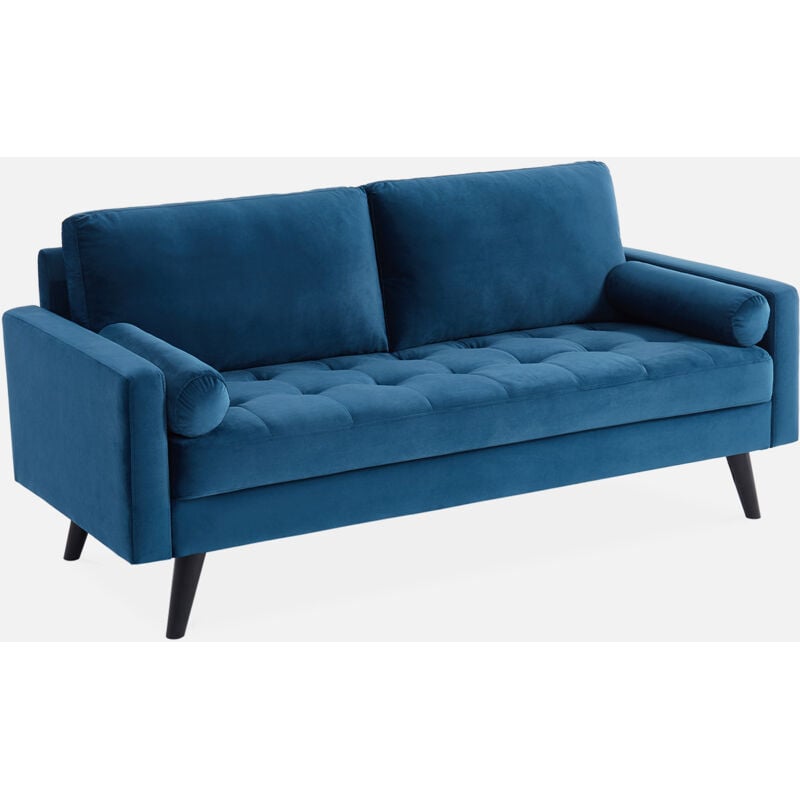 foto del prodotto divano a 3 posti, gambe in legno, blu navy