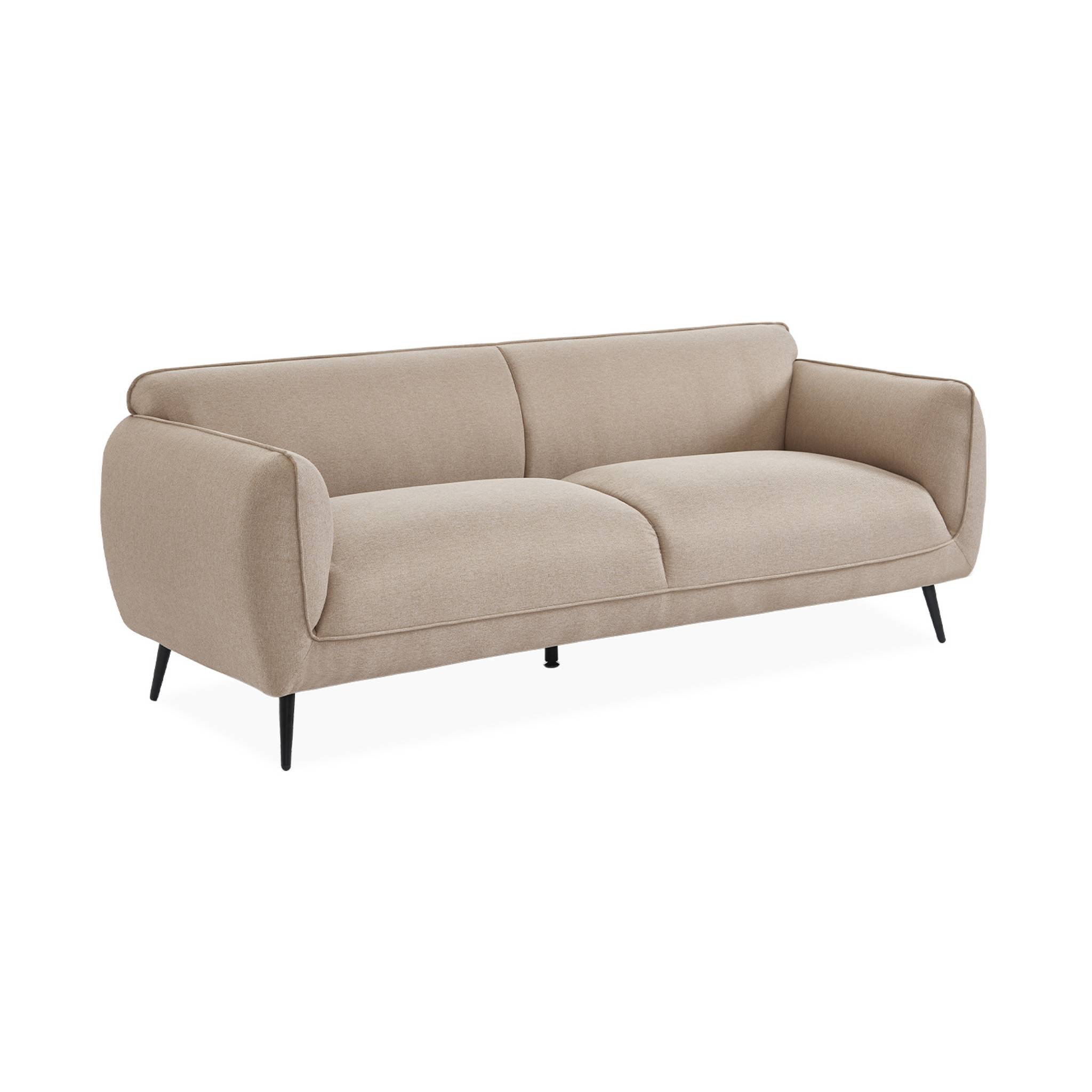 foto del prodotto divano a 3 posti in tessuto con gambe in metallo, beige