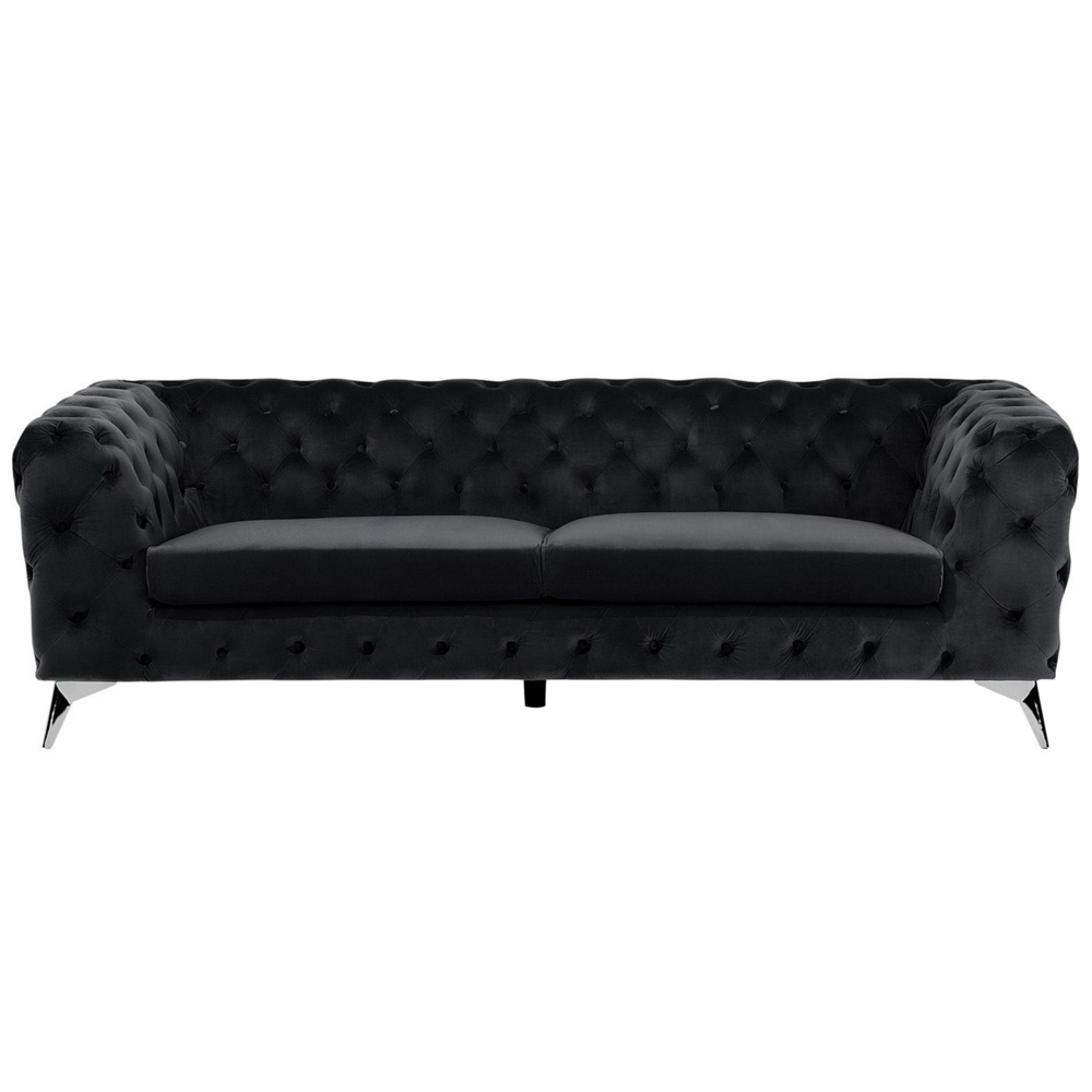 foto del prodotto divano a 3 posti in velluto nero stile chesterfield con schienale basso