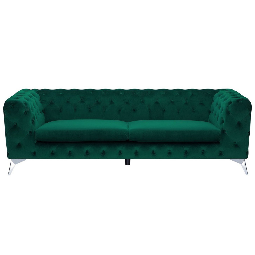 foto del prodotto divano a 3 posti in velluto verde stile chesterfield con schienale basso