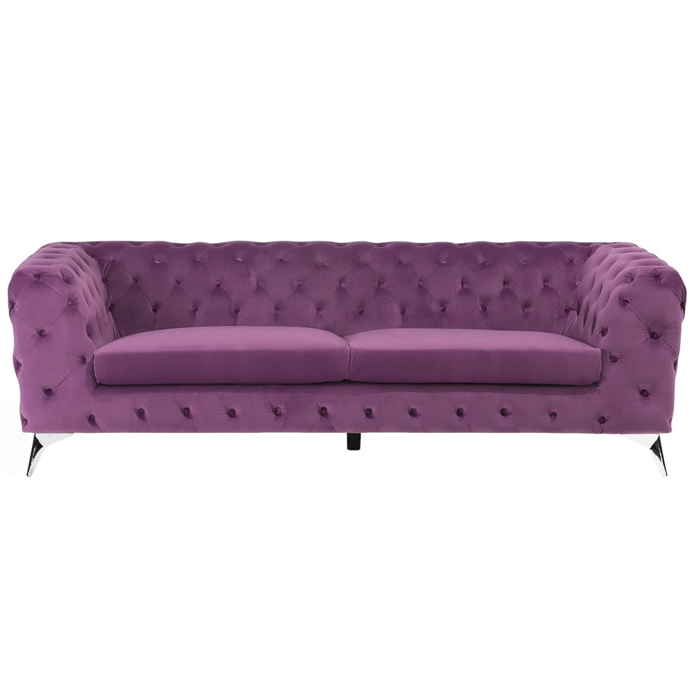 foto del prodotto divano a 3 posti in velluto viola stile chesterfield con schienale basso