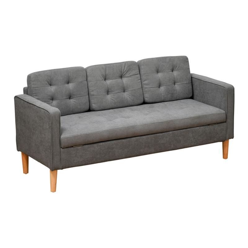 foto del prodotto divano a 3 posti moderno in tessuto con vano contenitore 166.5x62x82 cm grigio