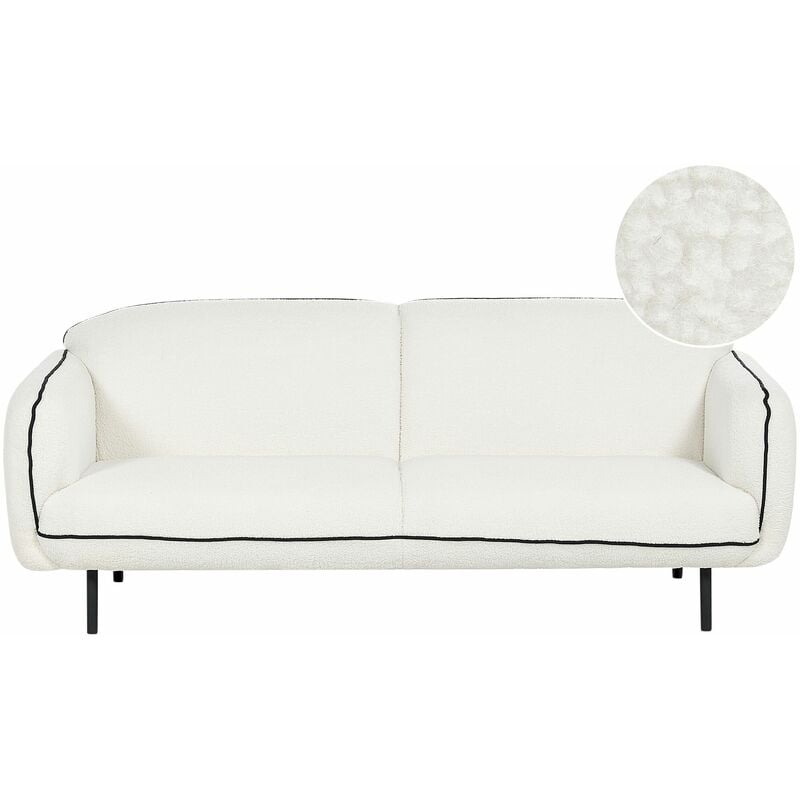 foto del prodotto divano a 3 posti retro glam art deco boucle rivestimento gambe in metallo bordi neri soggiorno bianco tonsberg
