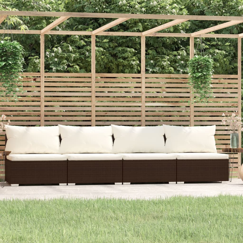 foto del prodotto divano a 4 posti con cuscini in polyrattan marrone cod mxl 43818
