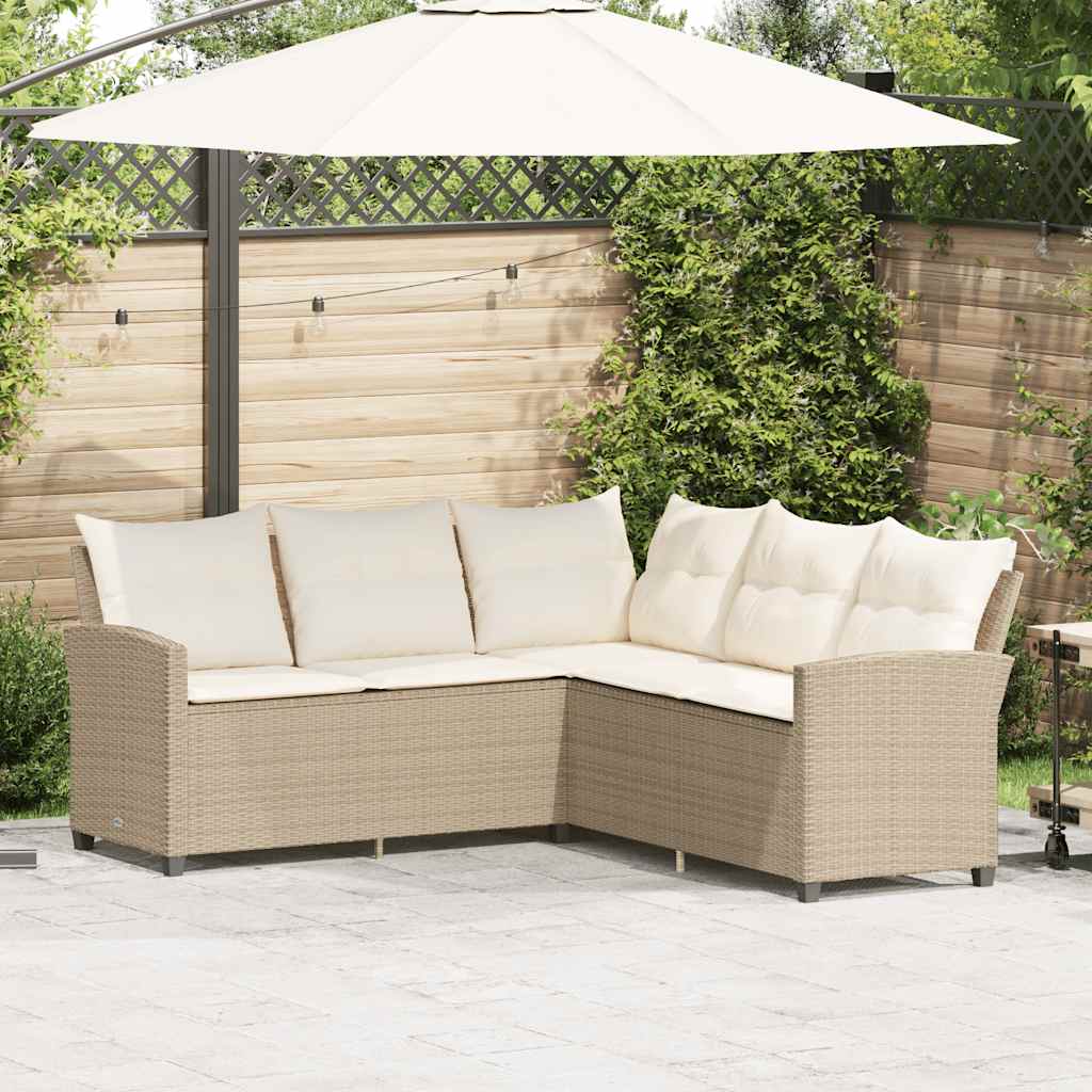 foto del prodotto divano a forma di l con cuscini in polyrattan beige