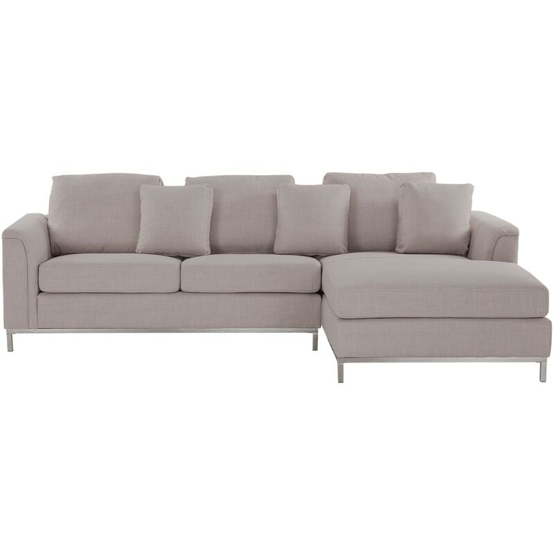 foto del prodotto divano ad angolo rivestito in tessuto beige a forma di l con orientamento a versione sinistra