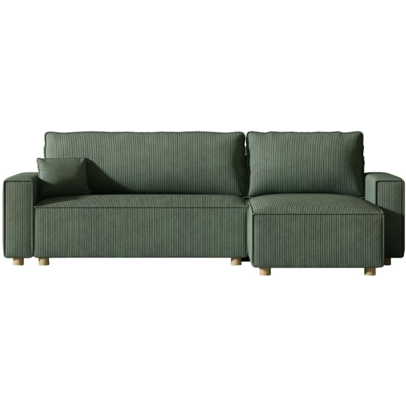 foto del prodotto divano ad angolo trasformabile in velluto a coste verde cosy