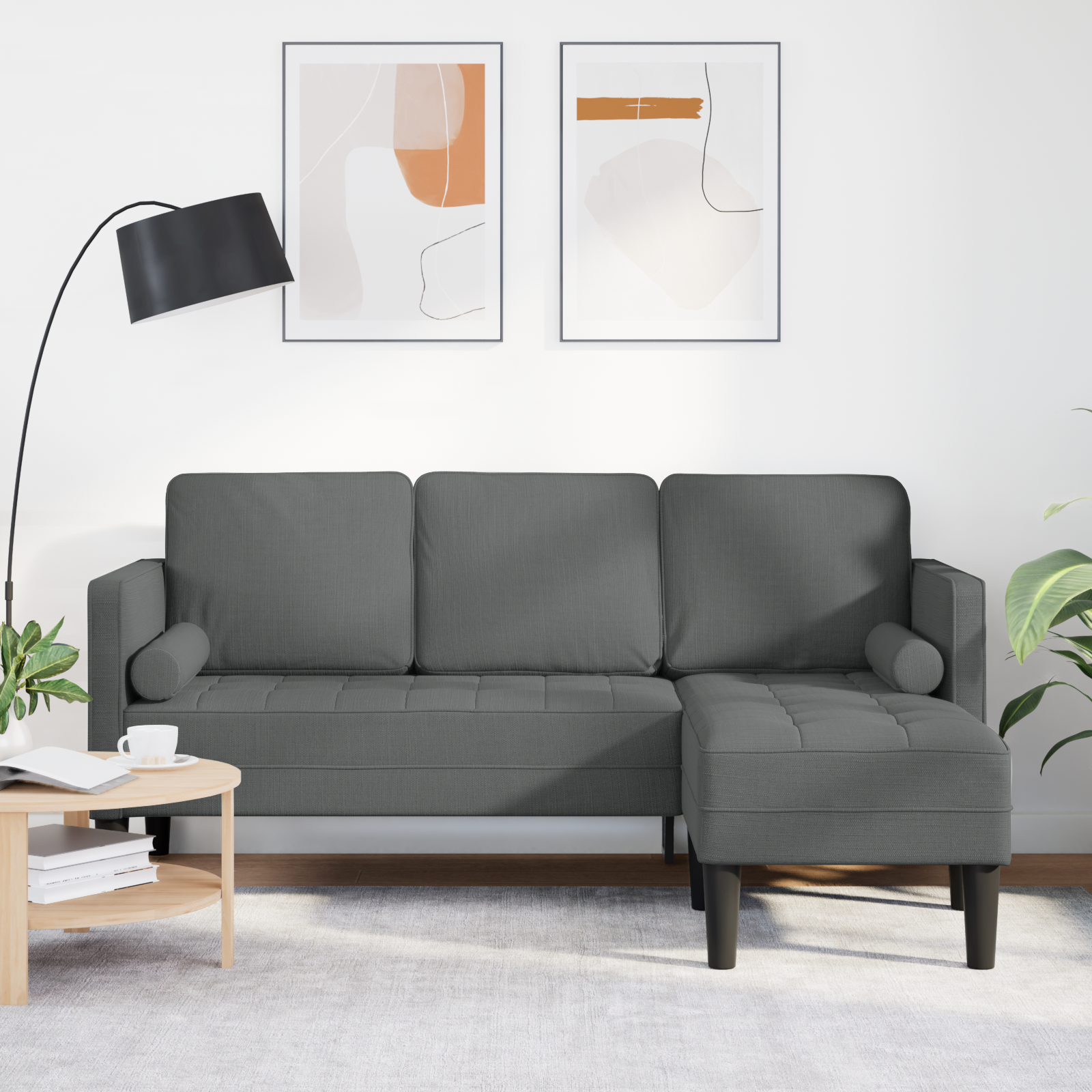 foto del prodotto divano angolare 3 posti grigio scuro 160 cm in tessuto