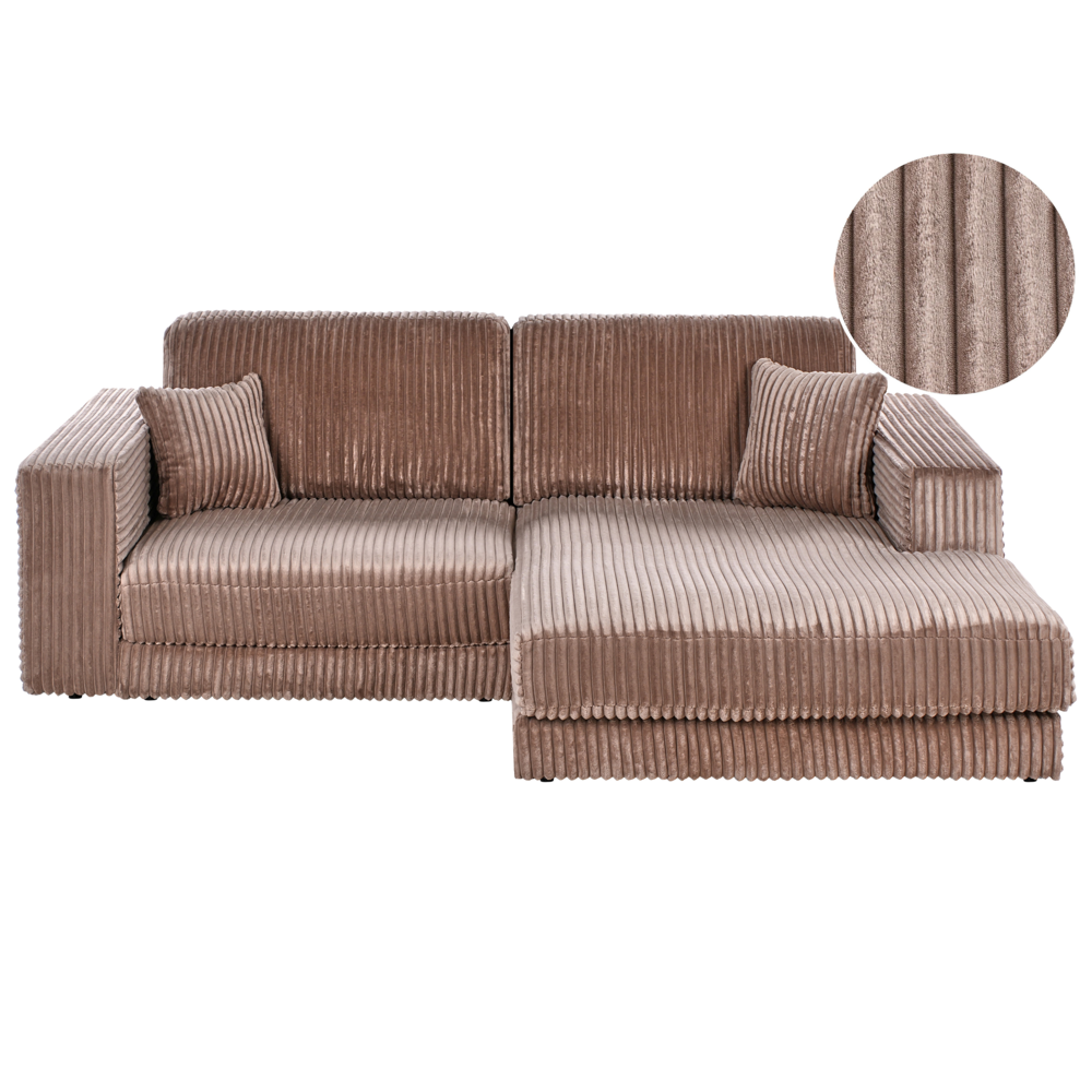 foto del prodotto divano angolare 3 posti lato sinistro in tessuto imbottito marrone chiaro stile moderno minimalista