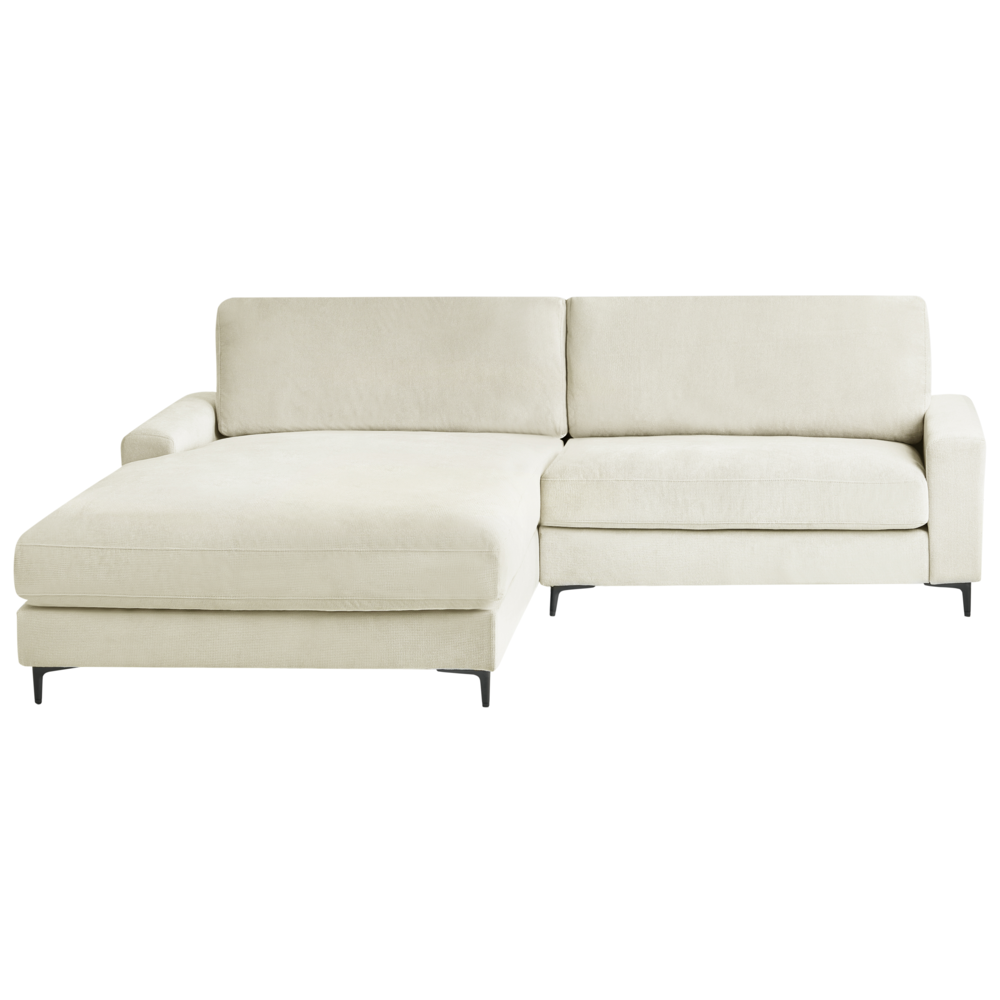 foto del prodotto divano angolare a destra in tessuto di ciniglia bianco sporco poliestere metallo gambe nere 190 x 272 x 83 cm schienale imbottito e rifinito 3 posti a l soggiorno in stile moderno