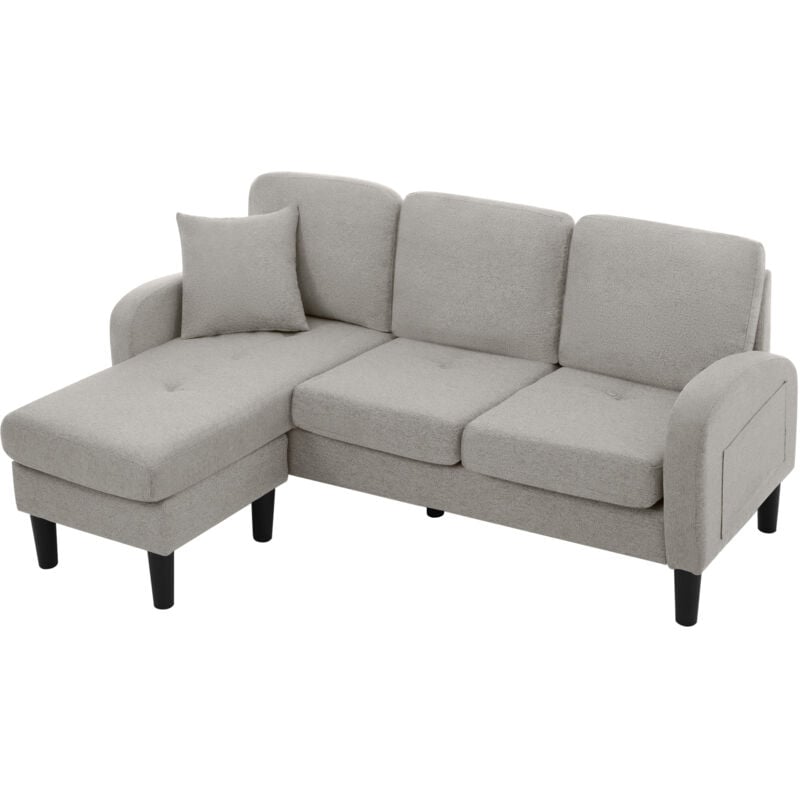 foto del prodotto divano angolare a l con chaise longue divano a 3 posti, 185 x 118 x 82 cm, tessuto traspirante in cotone e lino, gambe in plastica, design