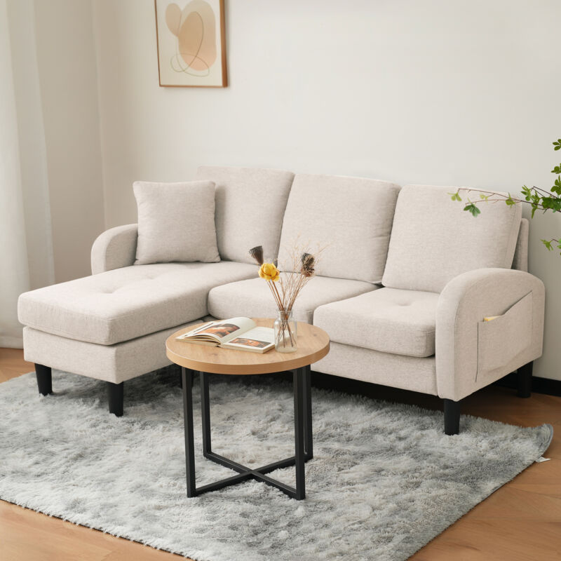 foto del prodotto divano angolare a l divano a 3 posti, 185 x 118 x 82 cm, cotone e lino, gambe in plastica, beige