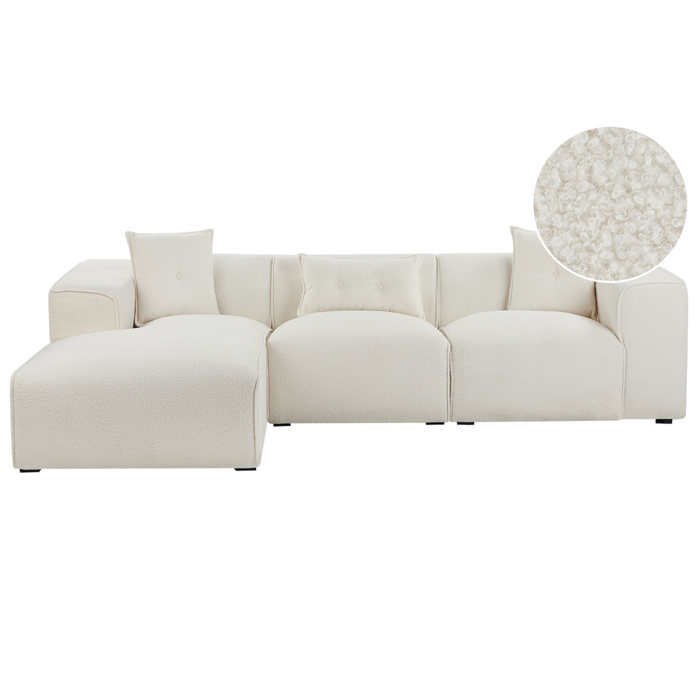 foto del prodotto divano angolare bianco sporco boucl 3 posti cuscini extra dispersi versione destra stile moderno