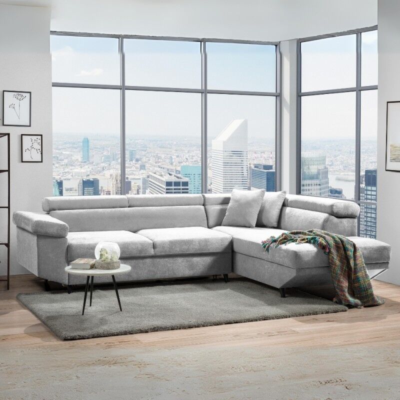 foto del prodotto divano angolare con letto estraibile e penisola contenitore destra colore grigio denver