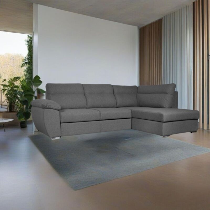 foto del prodotto divano angolare con penisola destra e letto estraibile colore grigio kendall