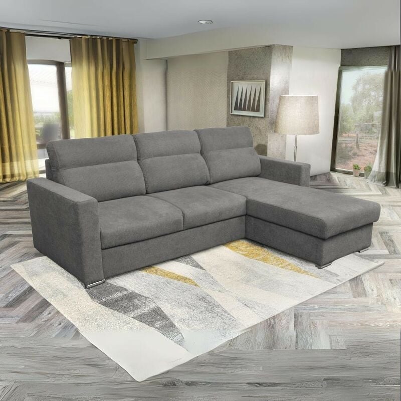 foto del prodotto divano angolare con penisola reversibile e letto estraibile colore grigio kendall