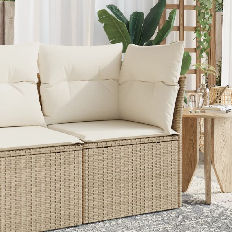 foto del prodotto divano angolare da giardino con cuscini beige in polyrattan