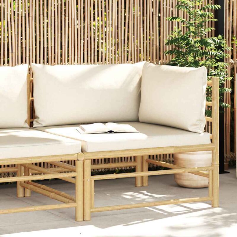 foto del prodotto divano angolare da giardino con cuscini bianco crema in bamb vidaxl
