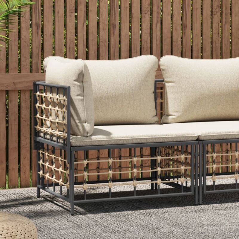 foto del prodotto divano angolare da giardino con cuscini in polyrattan beige