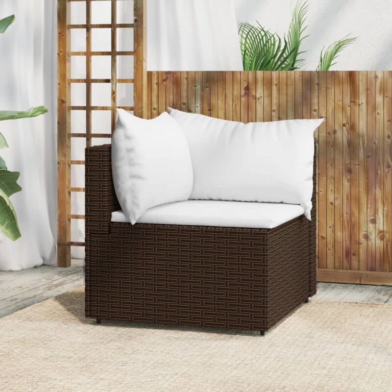 foto del prodotto divano angolare da giardino con cuscini in polyrattan marrone