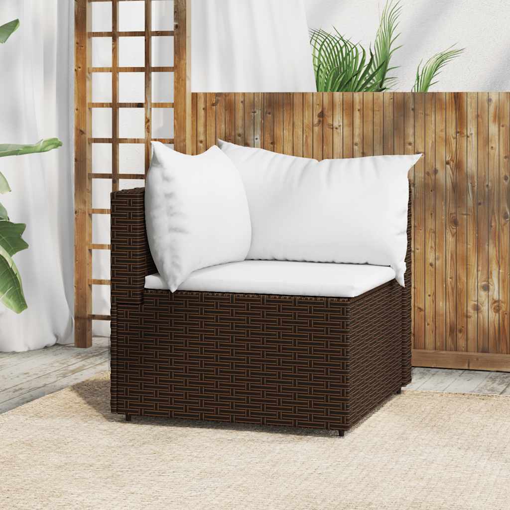 foto del prodotto divano angolare da giardino con cuscini in polyrattan marronecod mxl 70526