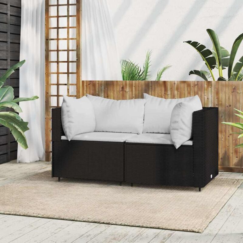 foto del prodotto divano angolare da giardino con cuscini in polyrattan nero