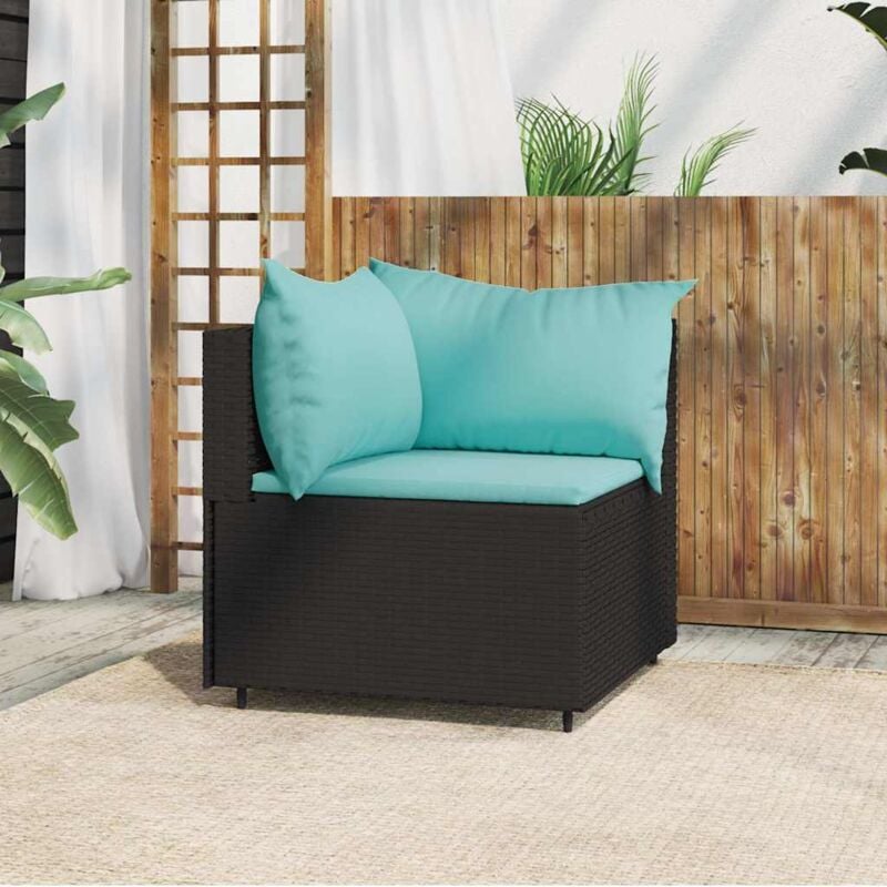 foto del prodotto divano angolare da giardino con cuscini in polyrattan nero vidaxl 741180