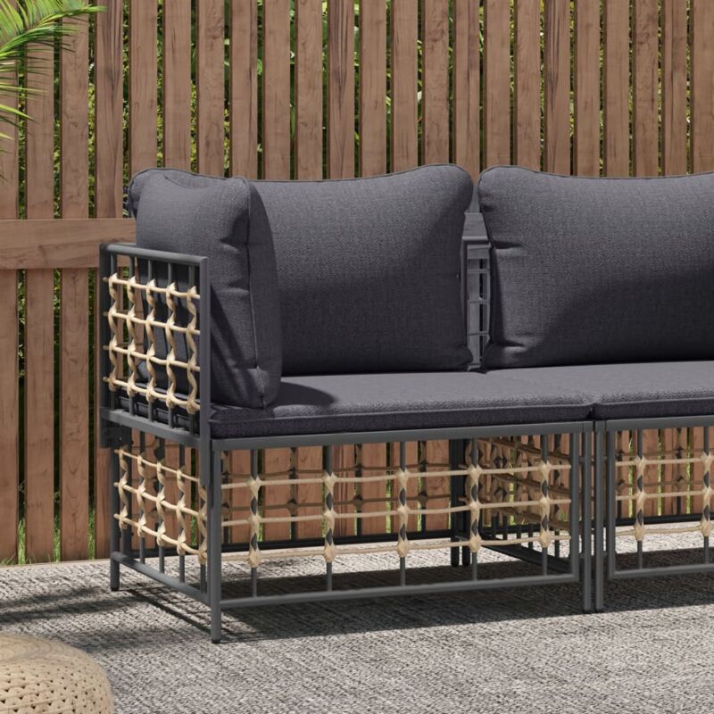 foto del prodotto divano angolare da giardino con cuscini polyrattan grigio scuro