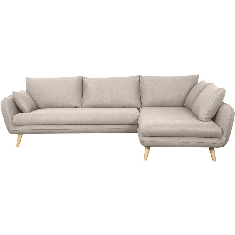 foto del prodotto divano angolare destro scandinavo 5 posti in tessuto beige naturale e legno chiaro creep